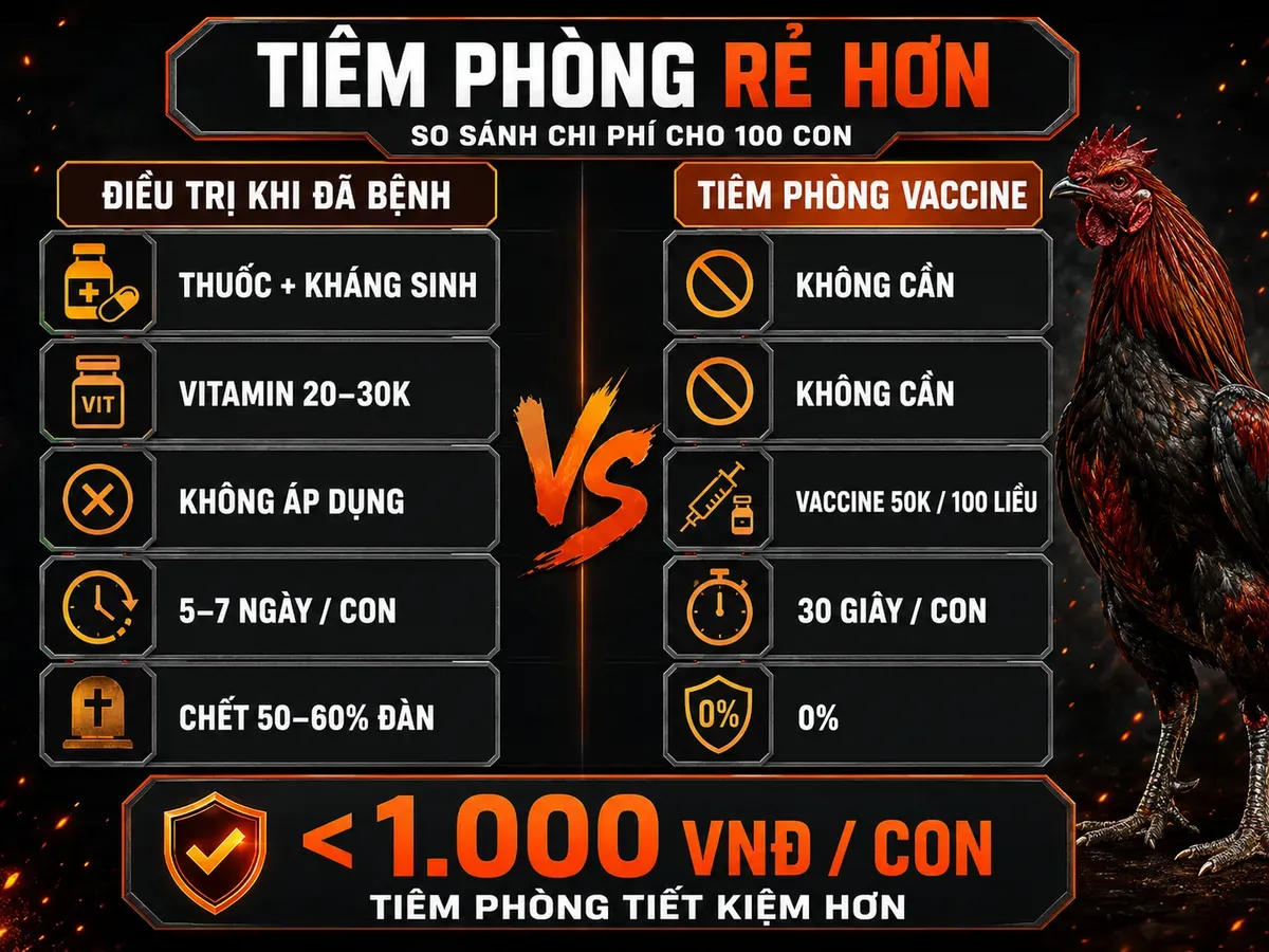 So sánh chi phí điều trị bệnh đậu gà và tiêm phòng vaccine cho đàn gà đá