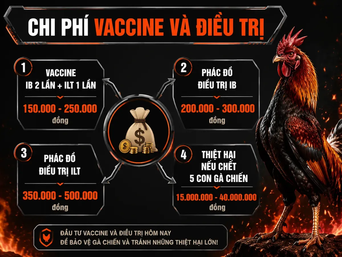 So sánh chi phí vaccine và điều trị bệnh IB và ILT trên gà chiến, minh hoạ visual dữ liệu trực quan