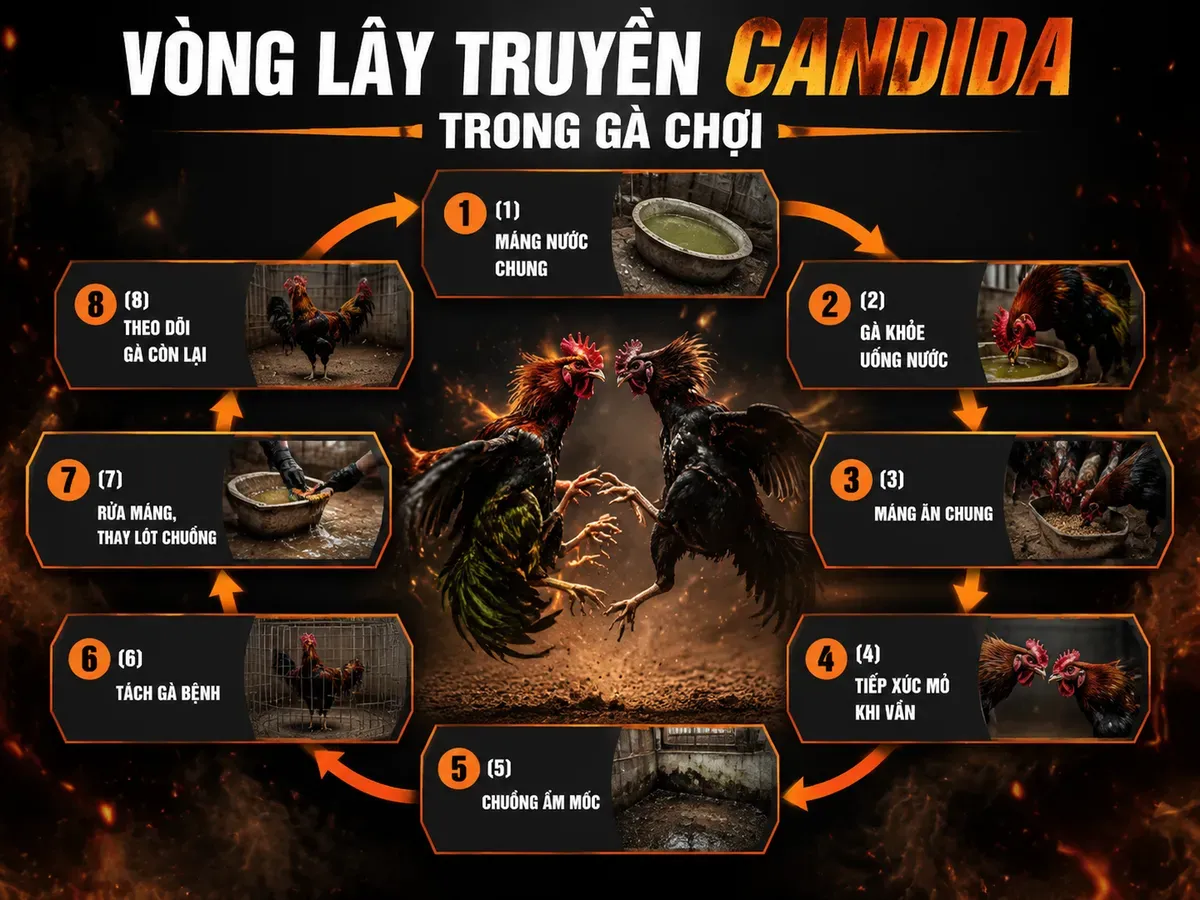 <vi SEO>Diagram vòng lây lan nấm họng gà, hướng dẫn cách ly và vệ sinh chuồng gà chiến