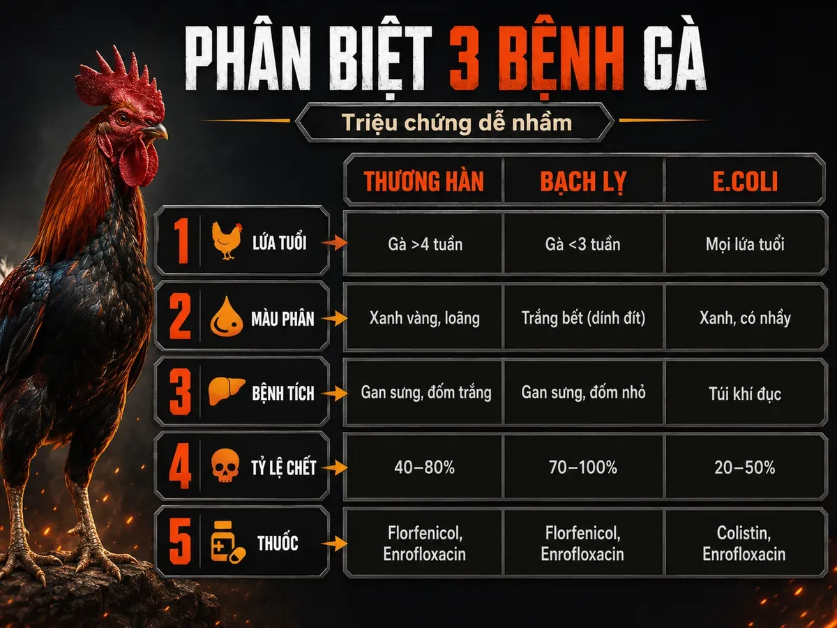 Triệu chứng bệnh thương hàn ở gà con và gà trưởng thành