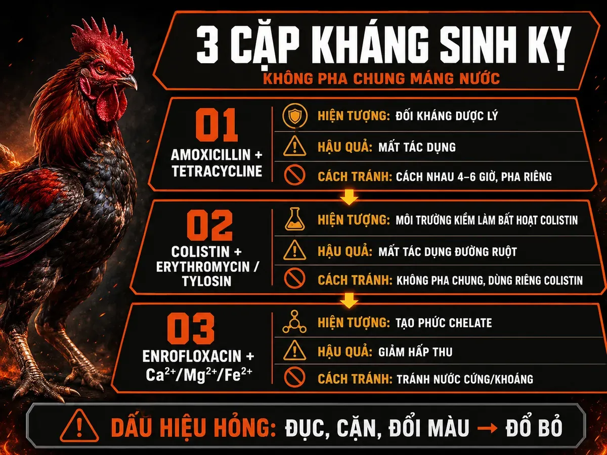 Infographic 3 cặp kháng sinh không pha chung cho gà con, hậu quả và cách tránh