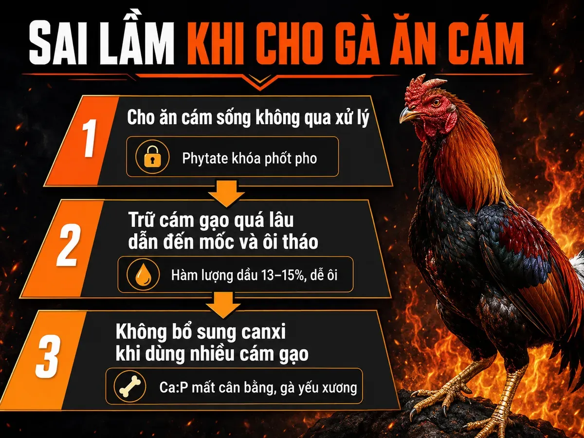 Sai lầm cho gà ăn cám gạo: cám sống, cám mốc, thiếu canxi, gà chiến khỏe mạnh minh họa