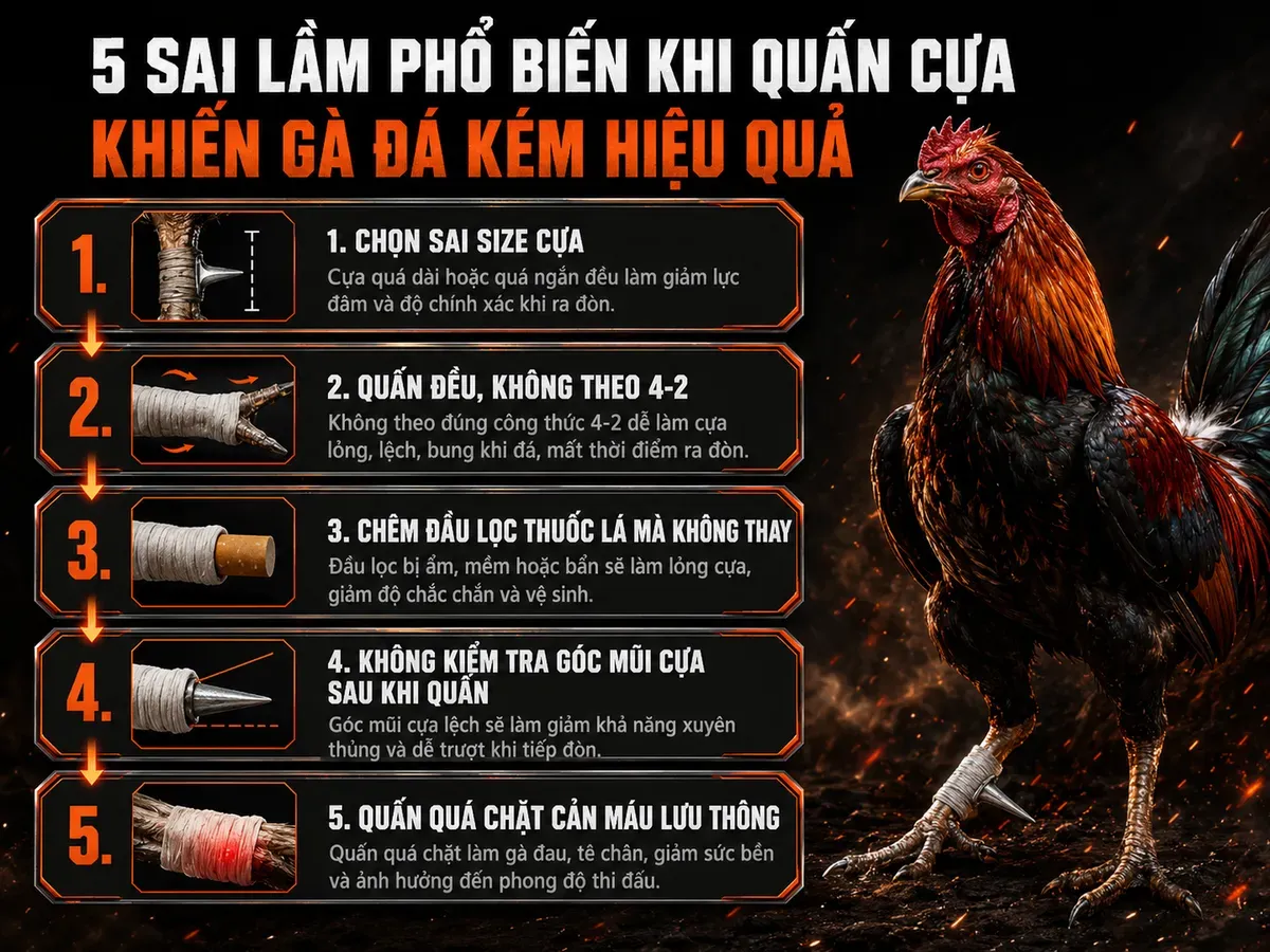 5 sai lầm phổ biến khi lắp cựa sắt cho gà chiến, hướng dẫn trực quan từng bước