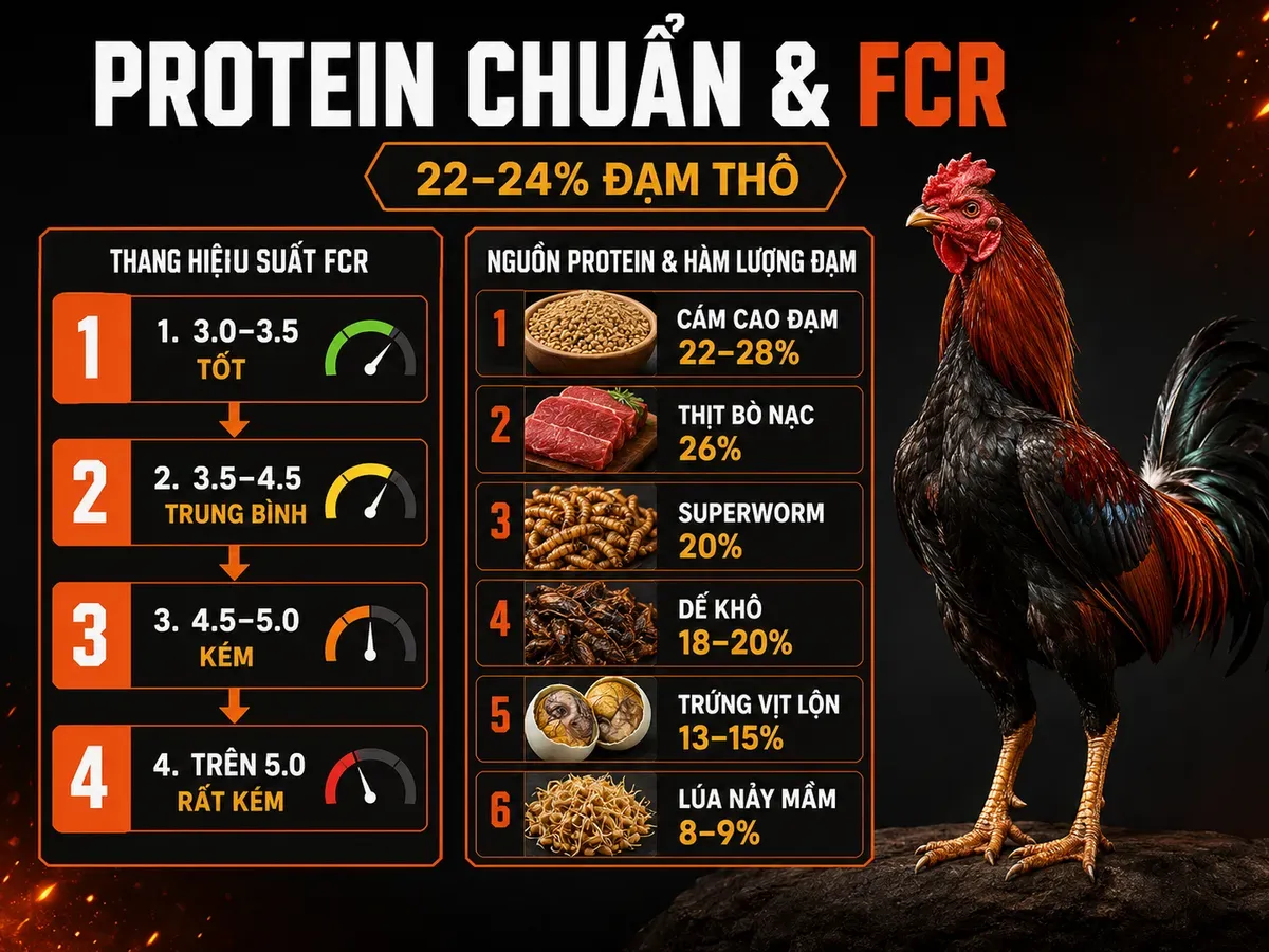 Bước 2 — Chỉ Số Dinh Dưỡng Chuẩn Cho Gà Chiến