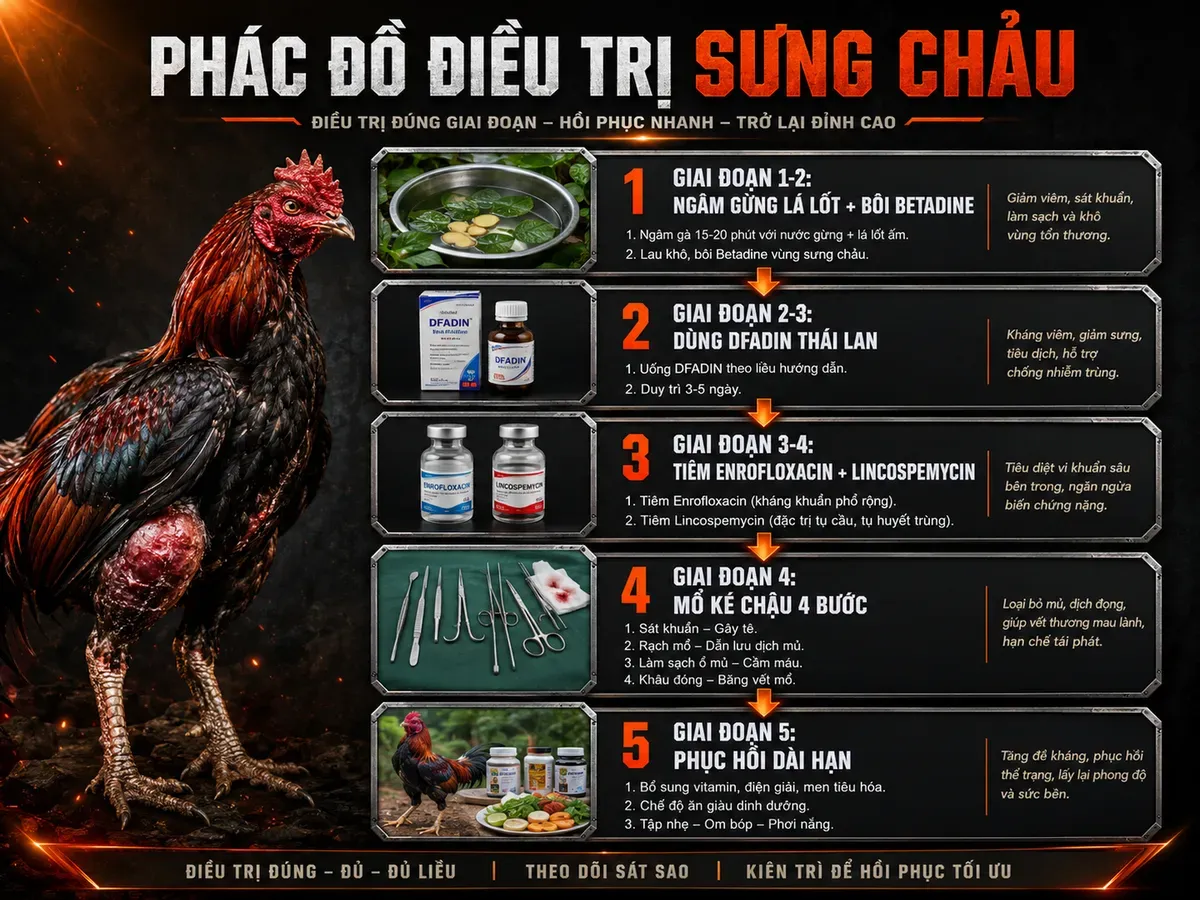 <vi SEO>Infographic hướng dẫn cách trị gà bị sưng chảu từ dân gian đến y khoa, từng bước điều trị theo giai đoạn, thuốc và mổ