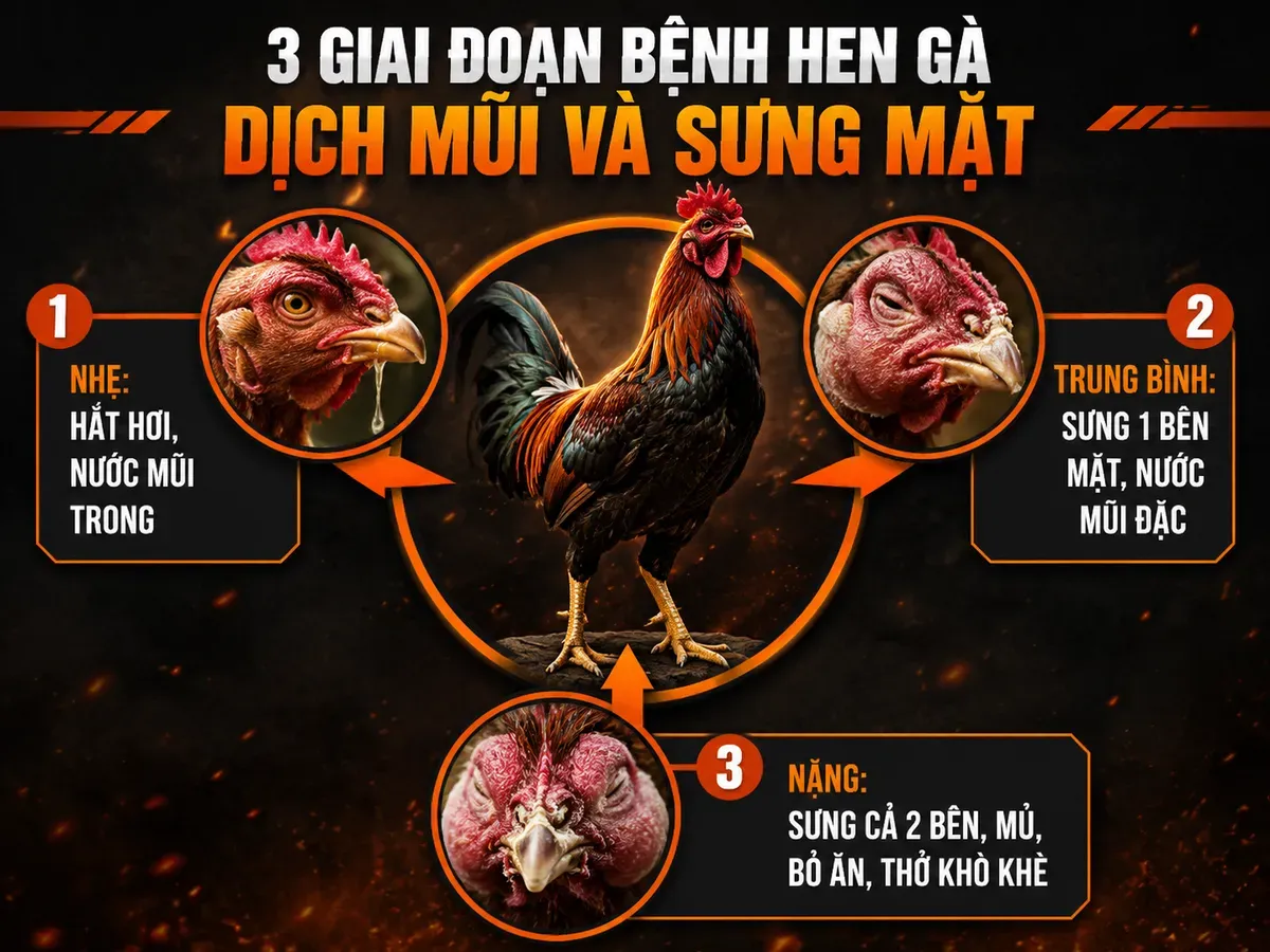 Triệu chứng nhận biết gà bị sổ mũi sưng mặt