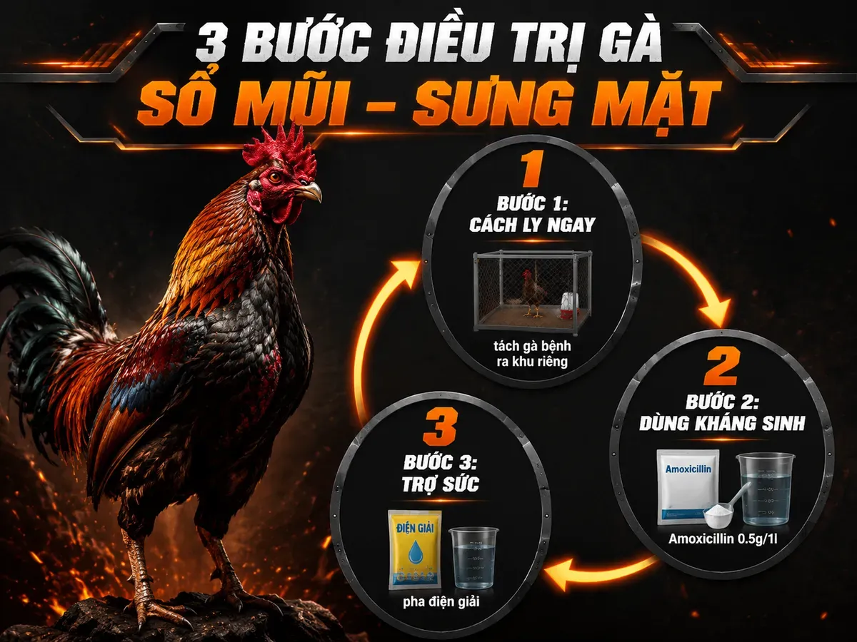 Phác đồ điều trị gà bị sổ mũi sưng mặt