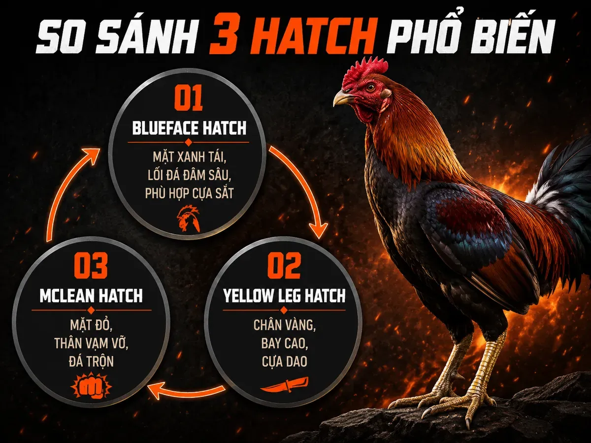 So sánh trực quan Blueface Hatch, Yellow Leg Hatch, Mclean Hatch bằng diagram vòng tròn