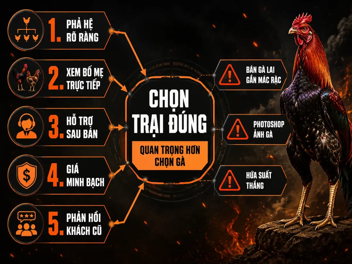 Infographic cách chọn mua gà Butcher không bị nhầm với 5 tiêu chí đánh giá trại và 3 chiêu trò phổ biến