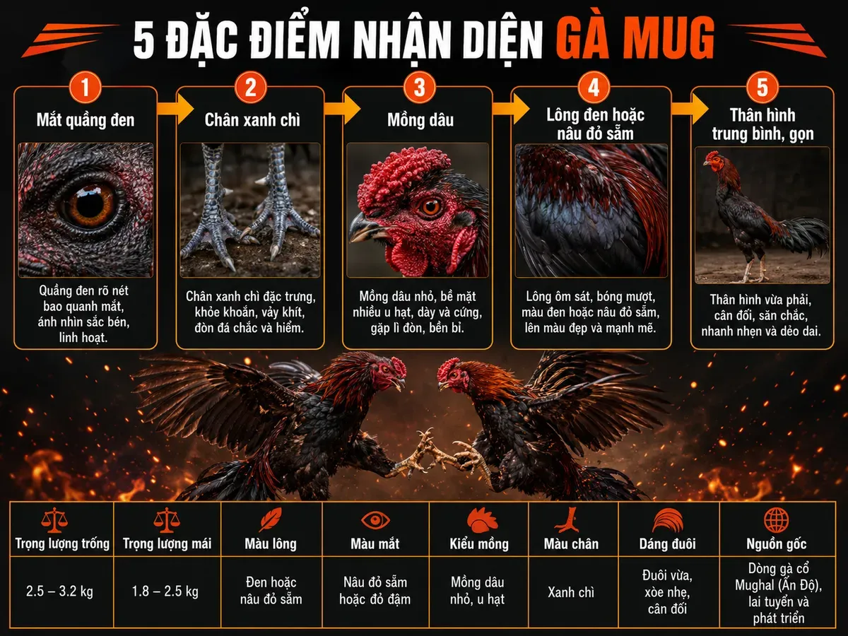 Đặc điểm ngoại hình gà Mug rặc