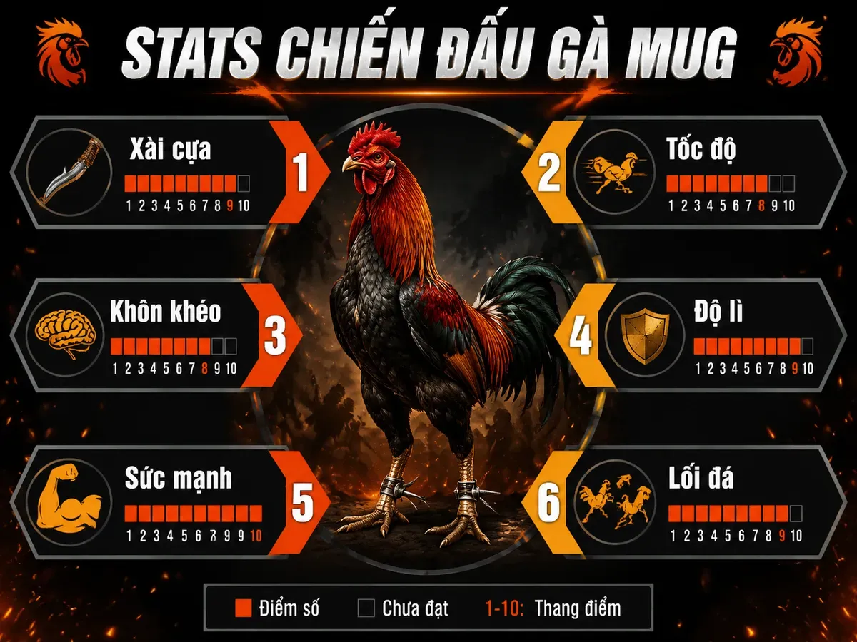 Stats chiến đấu gà Mug (thang 1-10)