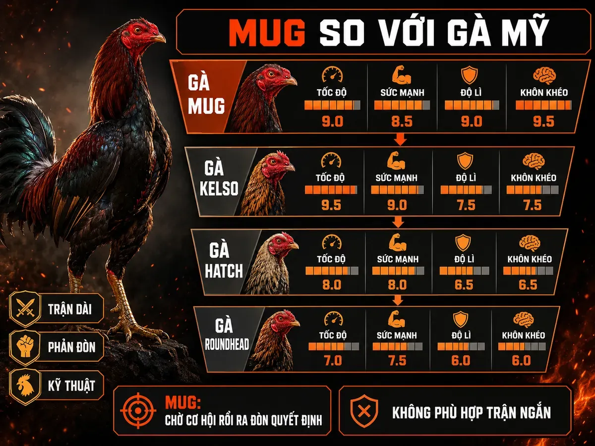 So sánh gà Mug với các dòng gà Mỹ phổ biến