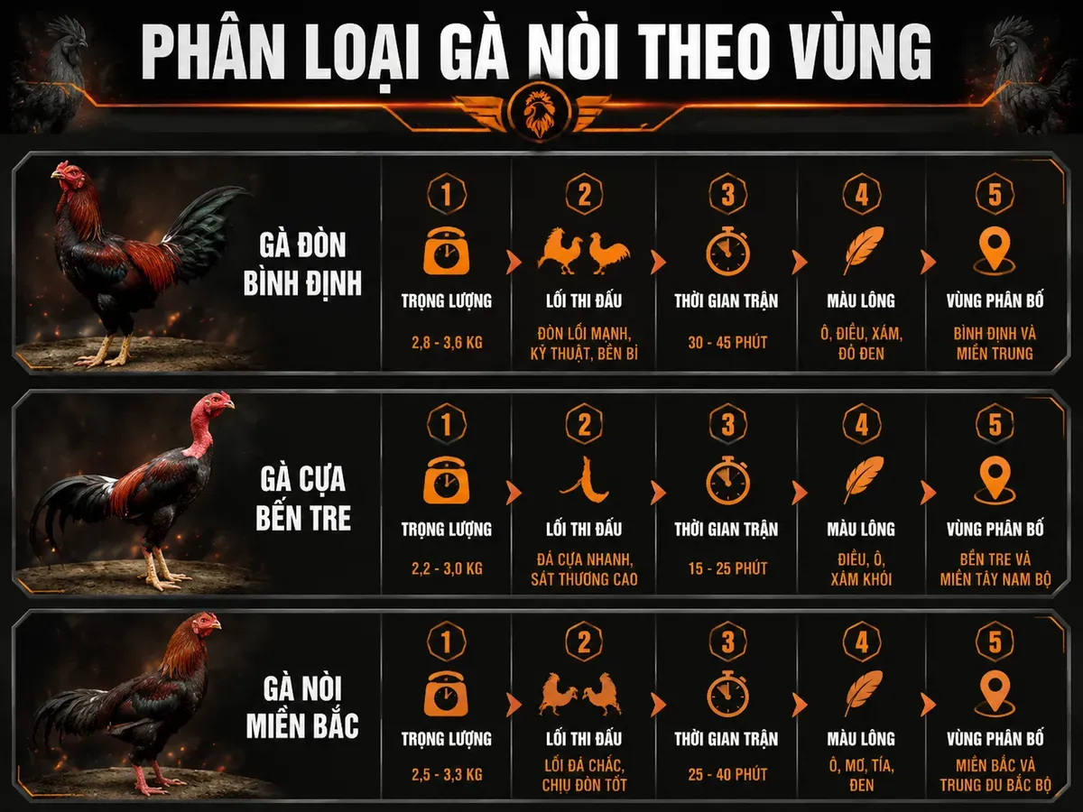 Phân loại gà nòi theo vùng miền