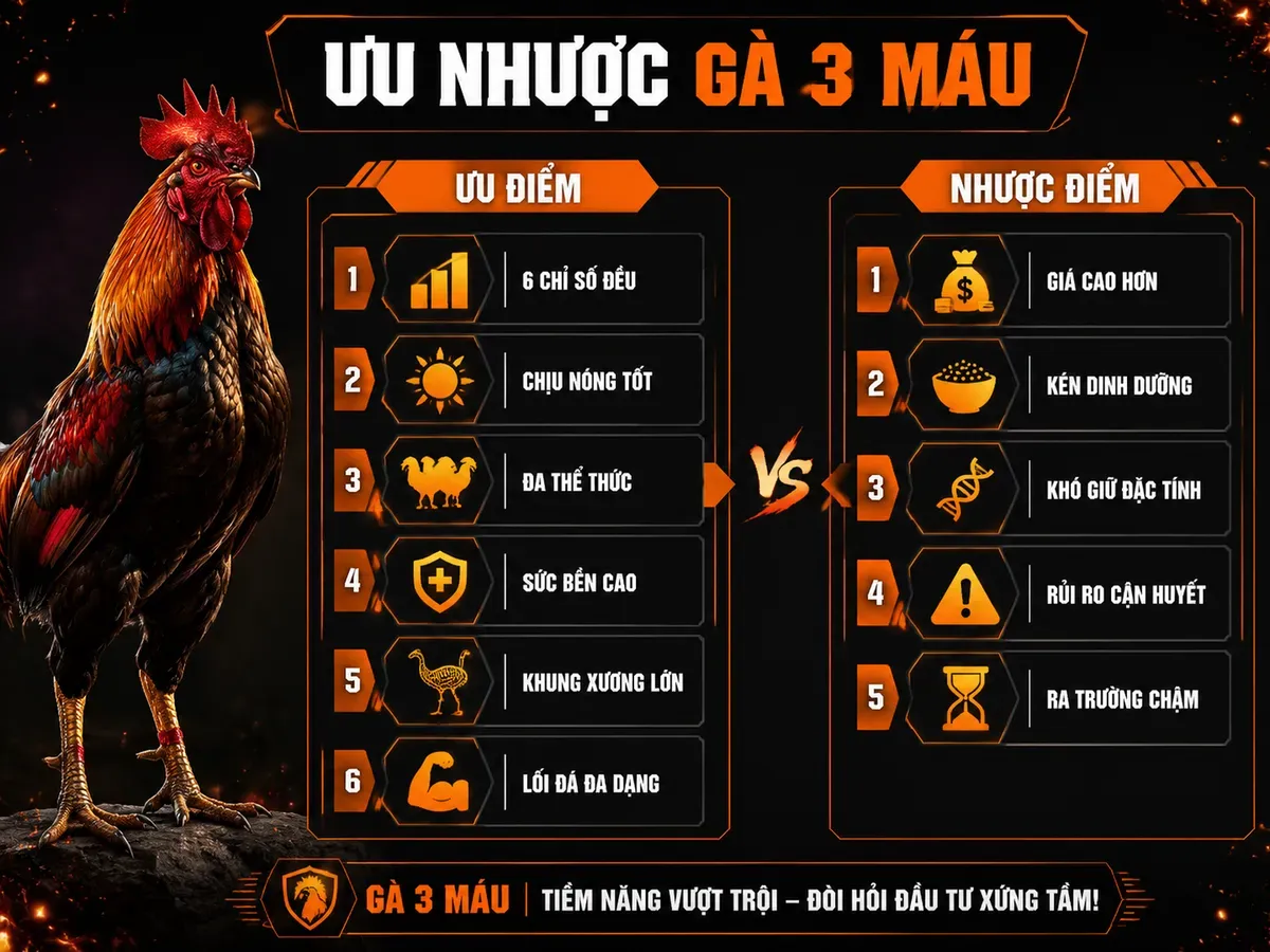 Infographic ưu điểm và nhược điểm thực tế của gà Peru Thái Mỹ 3 dòng máu khi nuôi tại Việt Nam