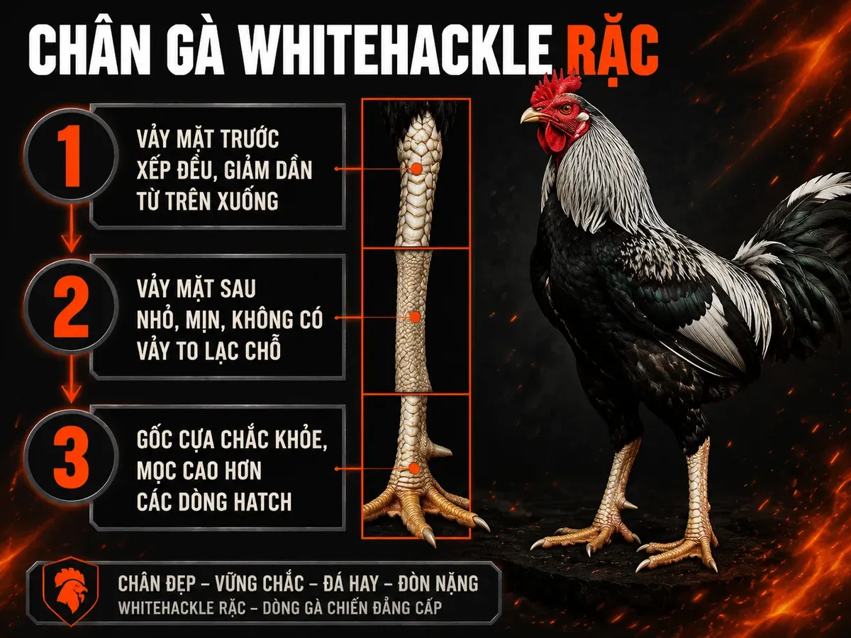 <vi SEO>Hình ảnh diagram 3 điểm nhận diện chân gà Whitehackle rặc Mỹ, poster chiến gà premium