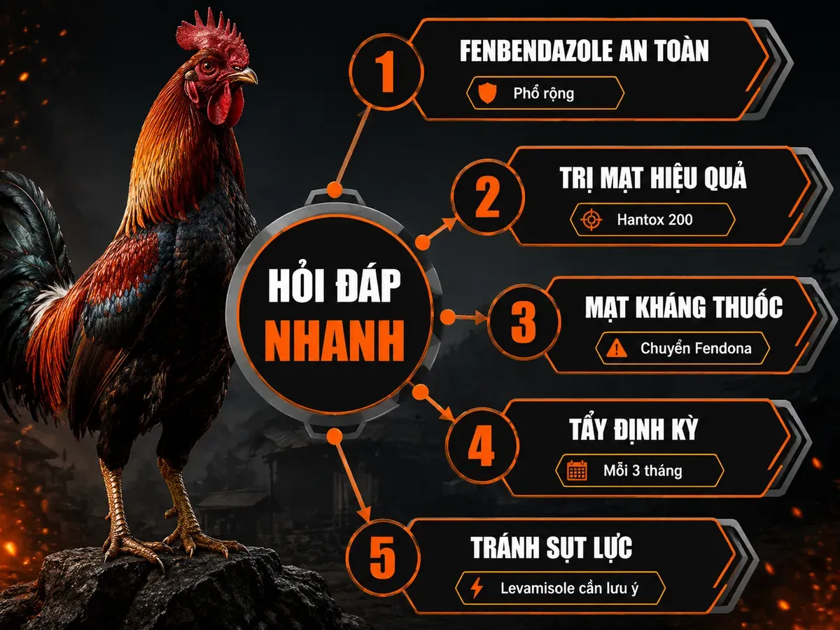 Infographic hỏi đáp thuốc tẩy giun sán và trị mạt gà an toàn cho gà nọc