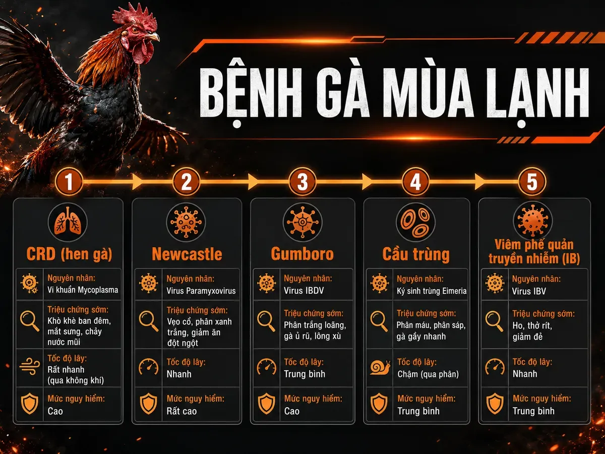 Các bệnh thường gặp ở gà mùa lạnh