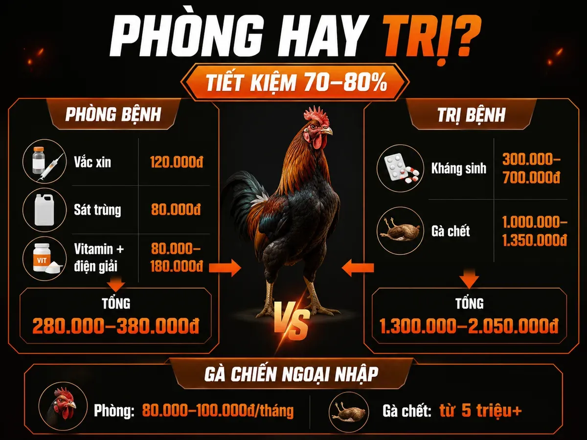 So sánh chi phí phòng bệnh và trị bệnh cho gà, tiết kiệm 70-80% khi phòng bệnh chủ động