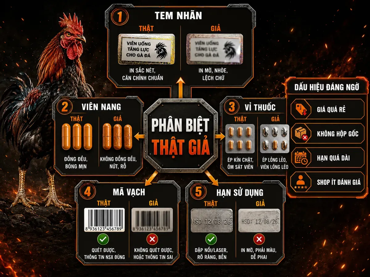 Infographic phân biệt Mega B12 thật và giả với 5 tiêu chí kiểm tra và dấu hiệu mua online đáng ngờ