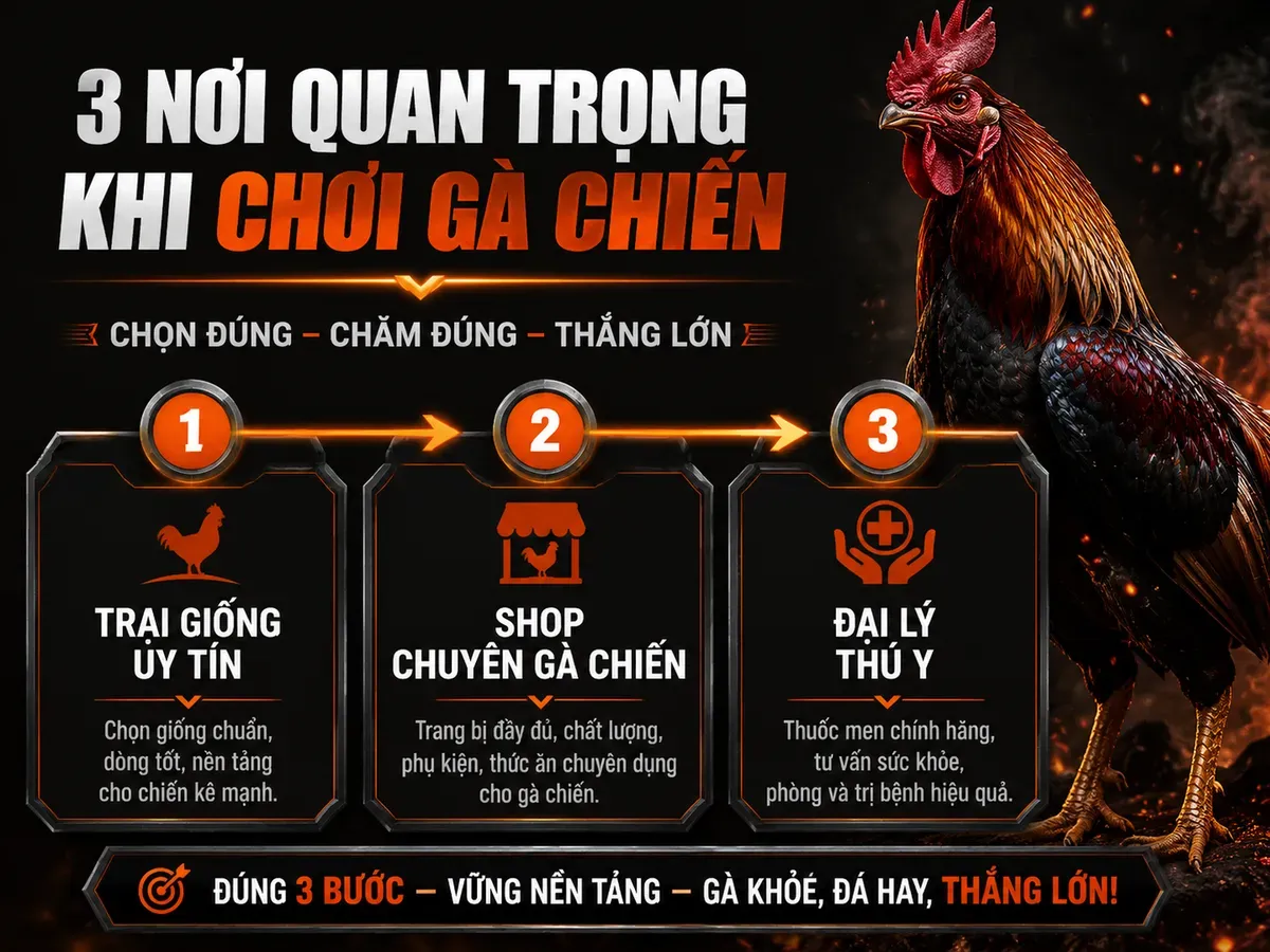 So sánh 3 kênh mua thuốc gà chiến: trại giống uy tín, shop chuyên gà chiến, đại lý thú y, ưu nhược điểm rõ ràng, gà chiến oai vệ, nền tối