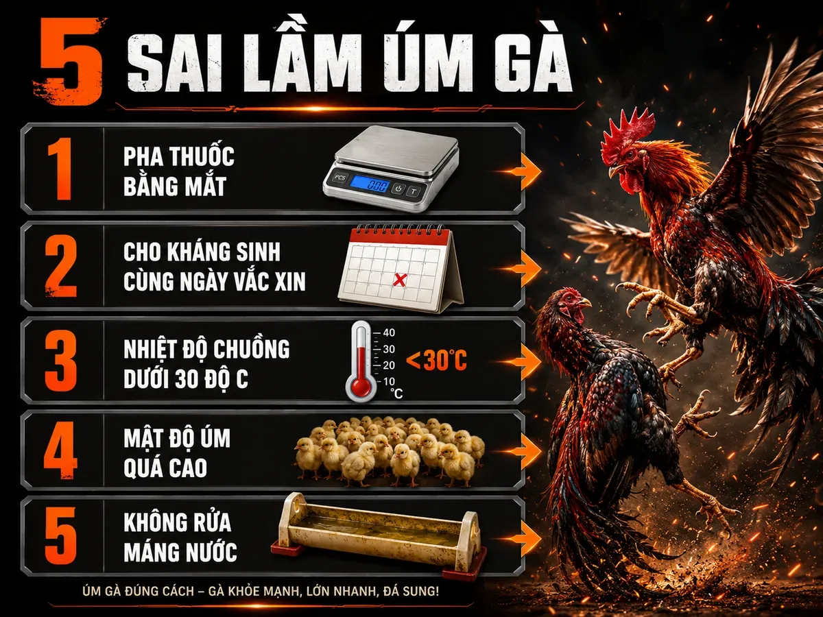 5 sai lầm phổ biến khi úm gà con và cách phòng tránh, infographic từng bước, gà chiến oai vệ