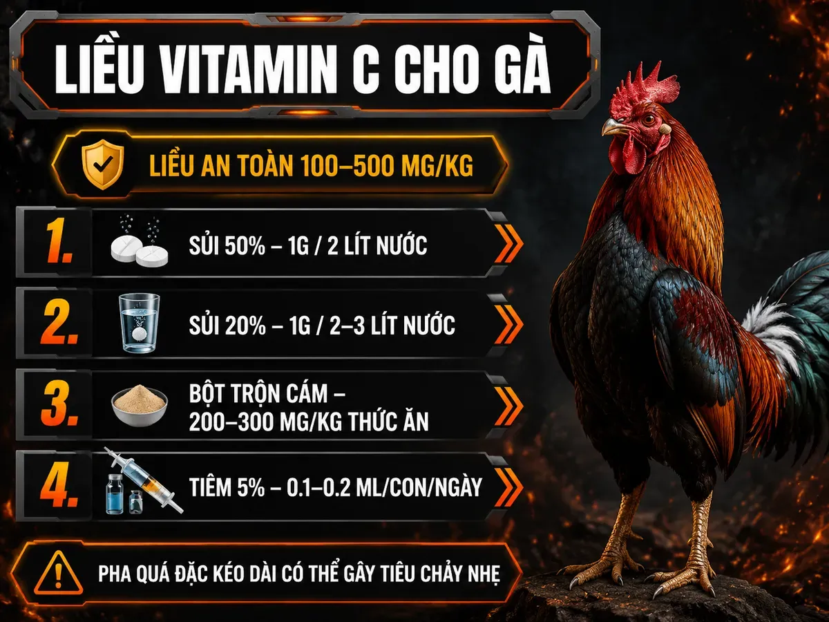 Liều Lượng Vitamin C Cho Gà Theo Từng Dạng Bào Chế