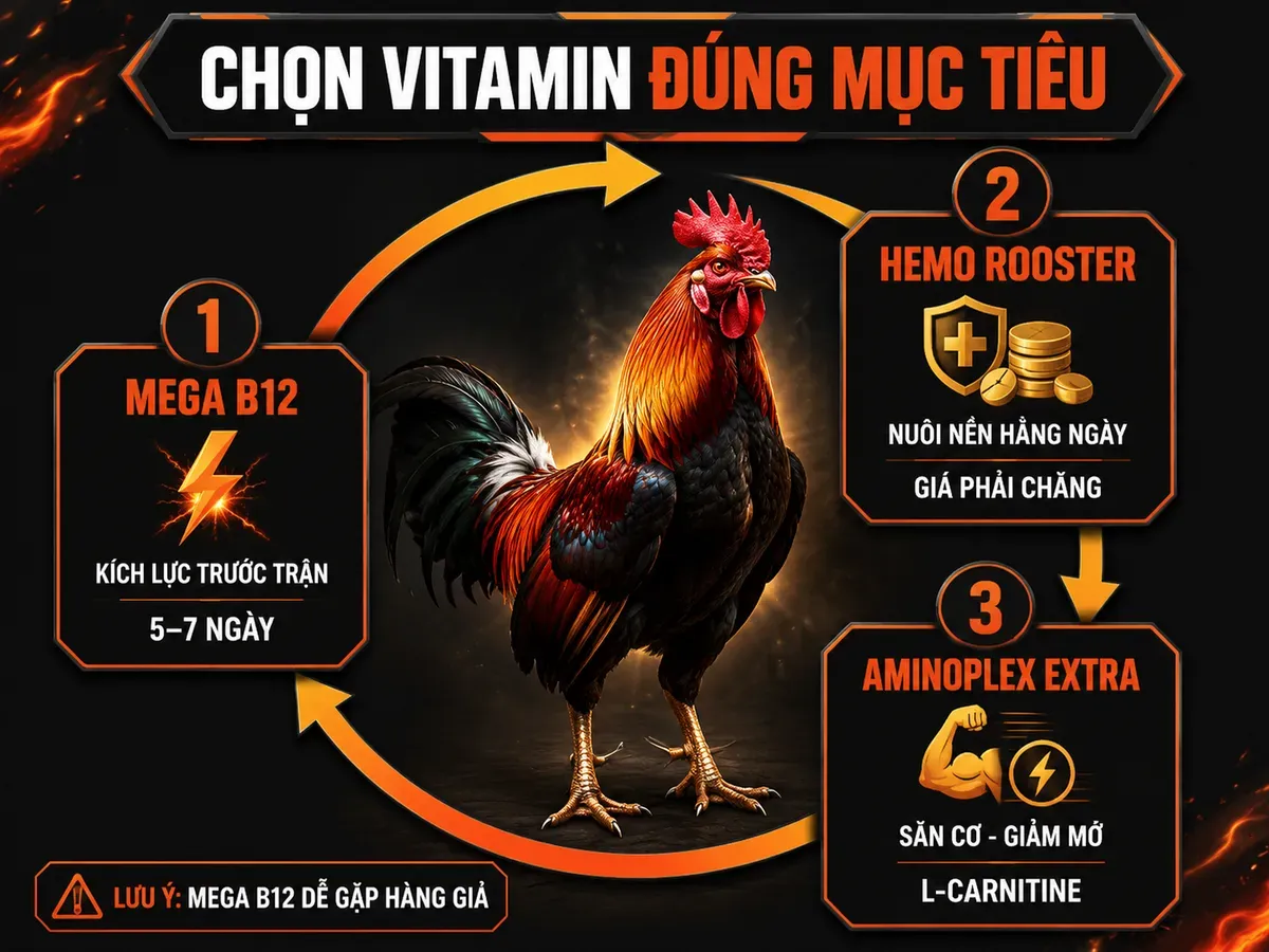 So sánh Mega B12, Hemo Rooster và Aminoplex Extra