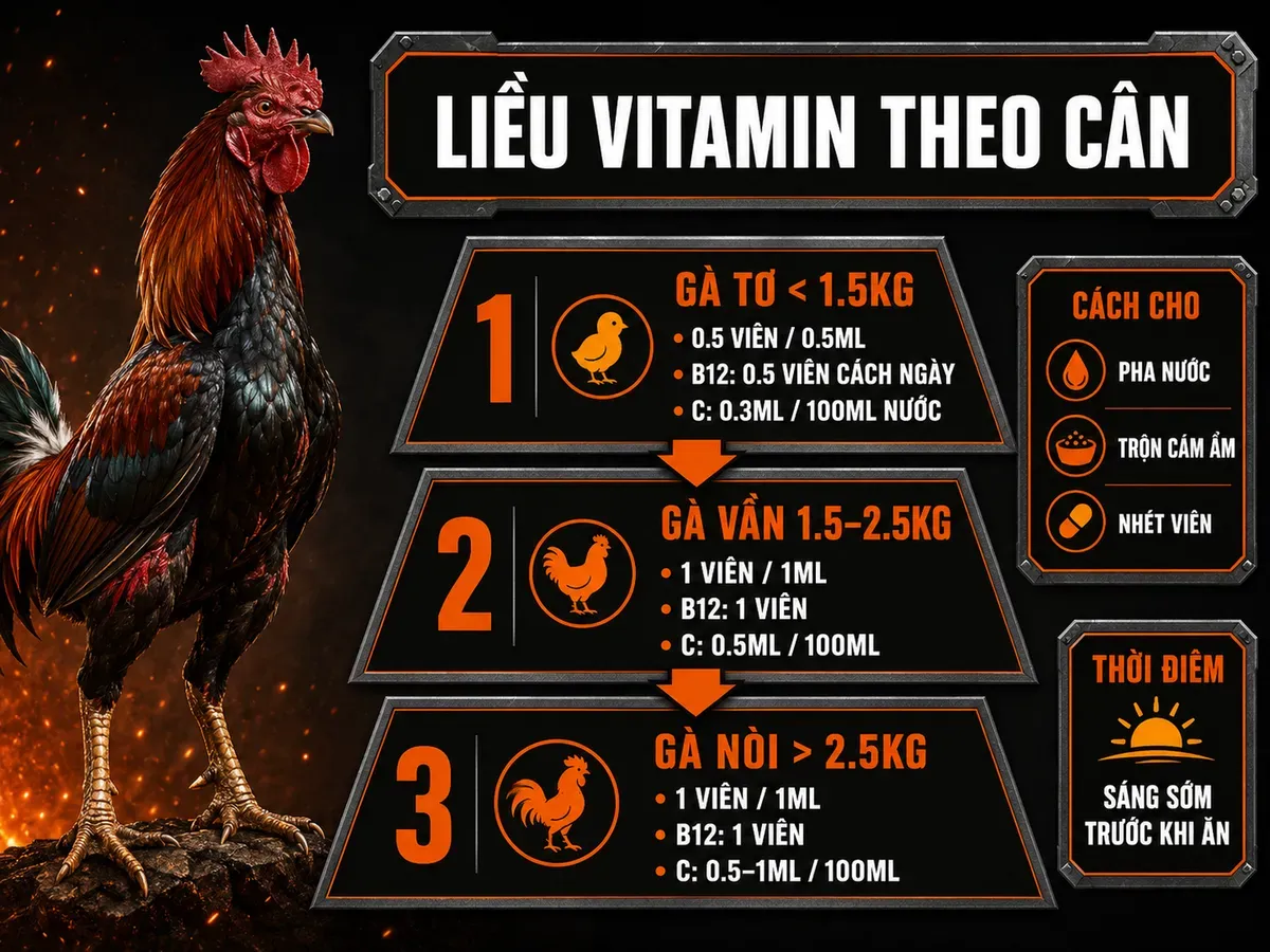 Bảng liều lượng vitamin theo trọng lượng gà