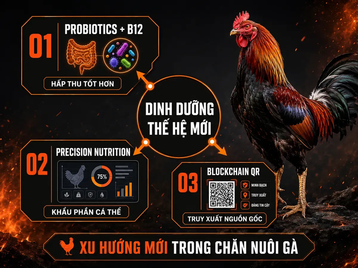 Xu hướng dinh dưỡng gà 2026: Probiotics kết hợp vitamin
